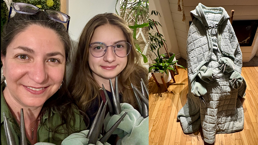 Pour Sandra St-Laurent et Chloé Cashaback-St-Laurent, dans le futur, « au lieu que ça soit le lion ou bien l’ours qui est le roi des animaux, le tardigrade, c’est l’animal universel qui va être le plus grand animal. » À travers leur œuvre, les deux artistes présentent donc le « couronnement du tardigrade, comme roi des animaux du futur. » &mdash; Photo : Sandra St-Laurent