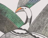 Pudlo Pudlat, Oiseau d’hiver, 1984, lithographie en couleur sur papier vélin, 56,7 × 76,6 cm. Musée des beaux-arts du Canada, Ottawa. Don de Dre Dorothy M. Stillwell en 1985. © Pudlo Pudlat, reproduit avec l’autorisation de Dorset Fine Arts. &mdash; Photo : Courtoisie MBAC