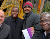 Luc Fournier, Christian Ouaka, Directeur de l’Association francophone du Nunavut, Christian Fure, trésorier de la FCFA et Ibrahima Diallo, Vice-président de la FCFA. &mdash; Photo : Maryne Dumaine